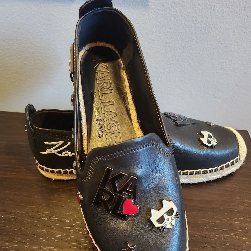 Karl Lagerfeld Black Espadrilles with Heart and Star Details